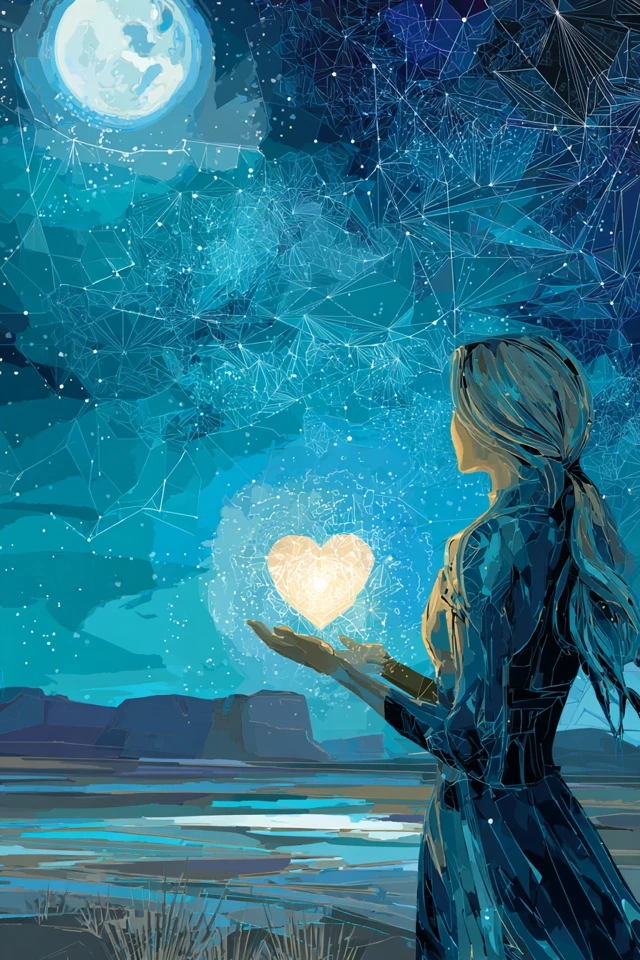 Futuristic Woman Projecting Heart Digital Painting