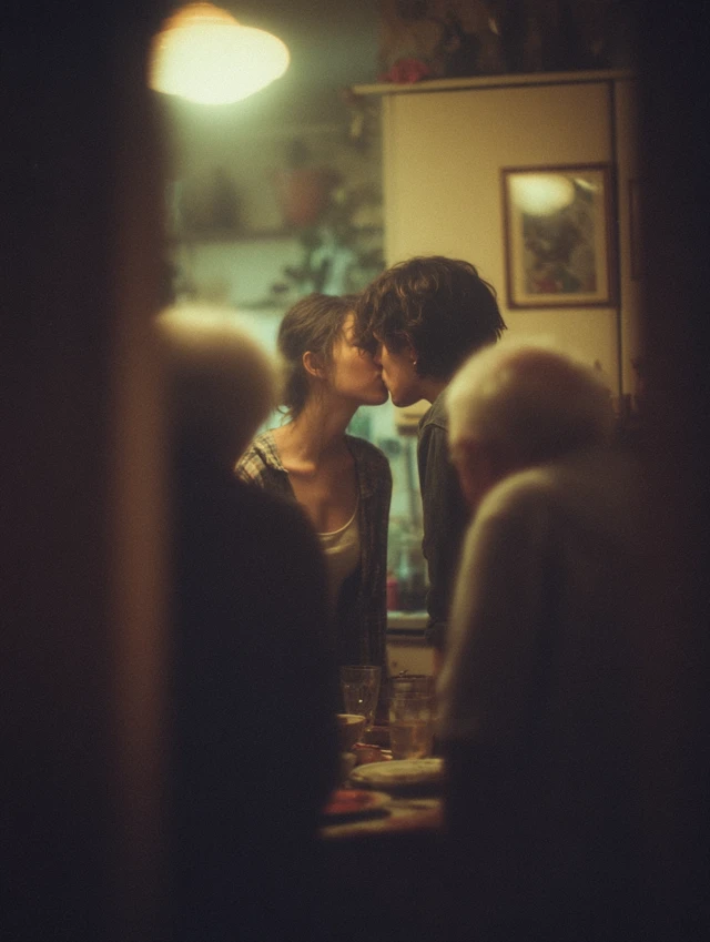 Romantic Kiss Moment Vintage Film Aesthetic