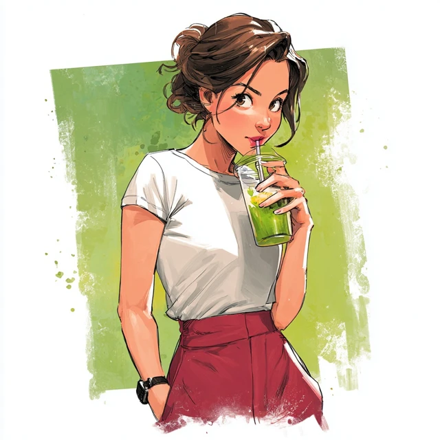 Girl Drinking Herbalife Cocktail Illustration