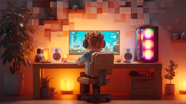 Cozy Minecraft Gamer Setup 3D Render
