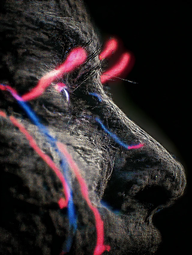 Surreal Face Portrait Neon Tendrils Glitchcore