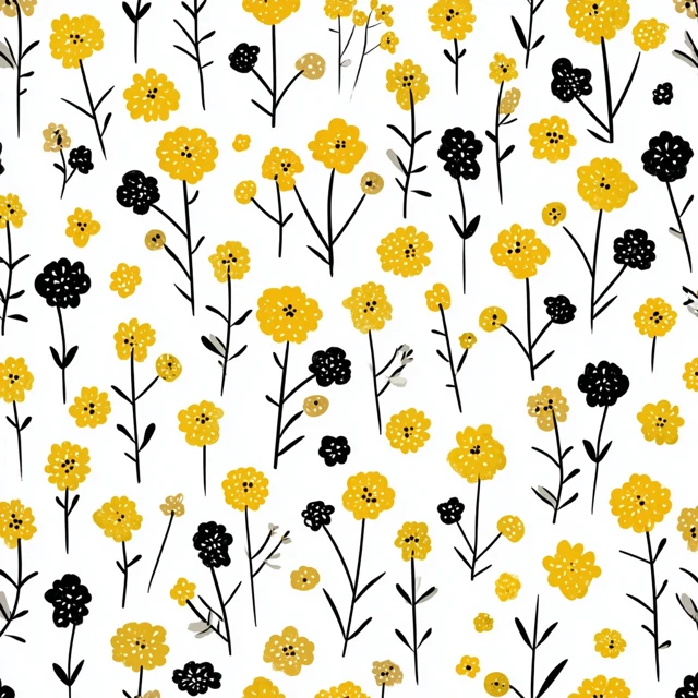 Seamless Floral Pattern Yellow and Black