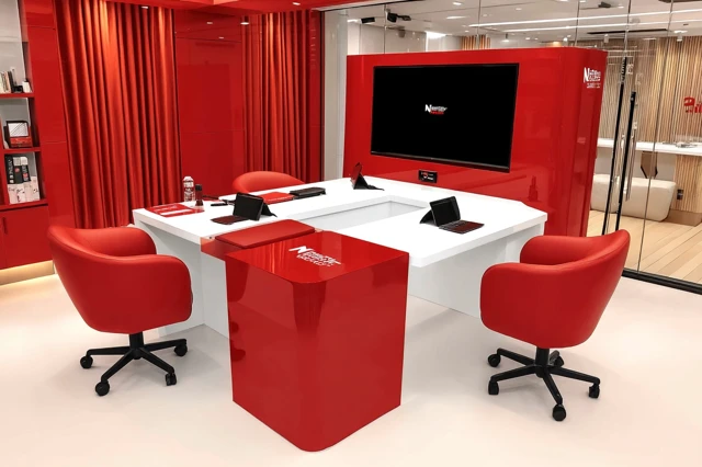Modern Business Meeting Table Design in Red and White