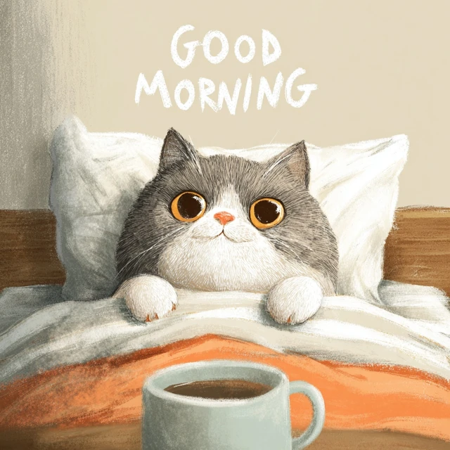 Good Morning Cat Cute Illustration