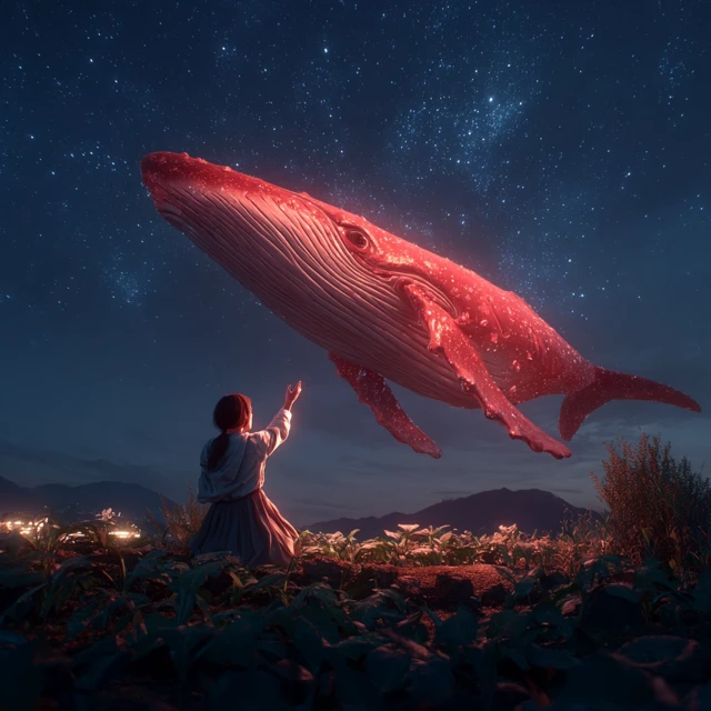 Girl and Whale Dreamscape Night Scene