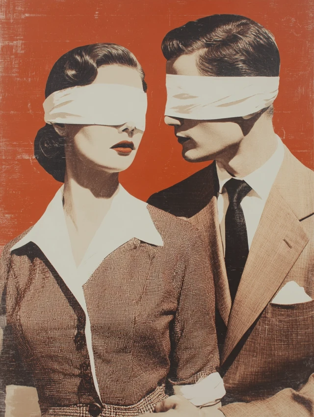 1950s Couple Blindfolded Minimalist Poster