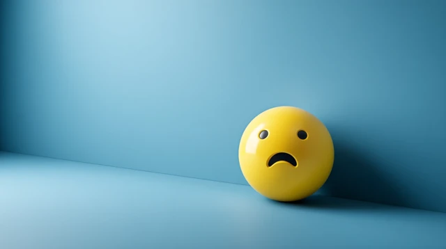 Sad Emoji 3D Render on Blue Background