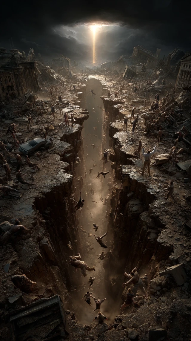 Apocalyptic Earth Split People Falling