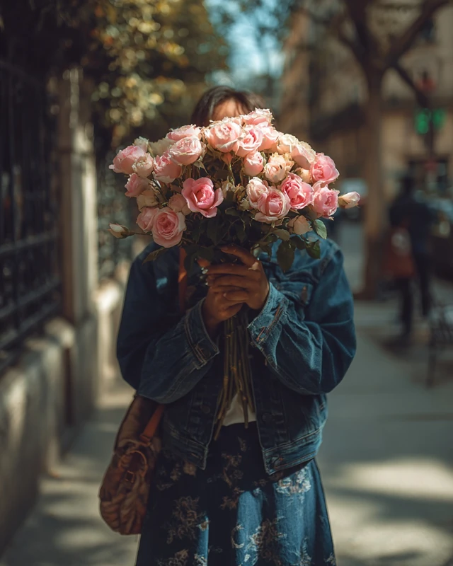 Woman with Roses Street Style Instagram Story