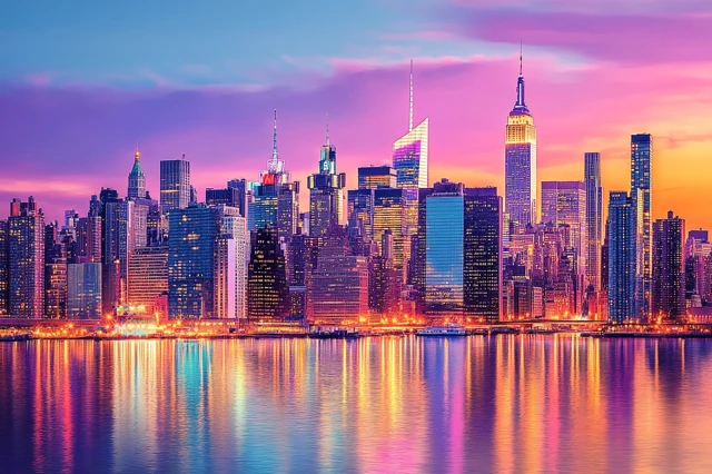 New York City Skyline Painting at Sunset