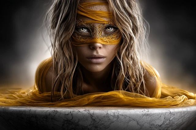 Serene Woman Golden Fabric
