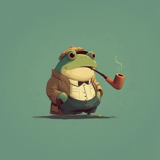 Cartoon Frog with Pipe and Hat