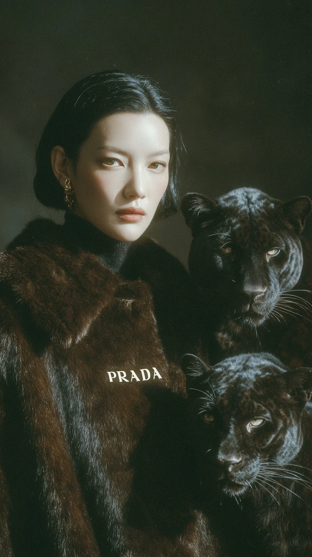 Prada Fashion Shoot Woman with Panthers Luxury Aesthetic