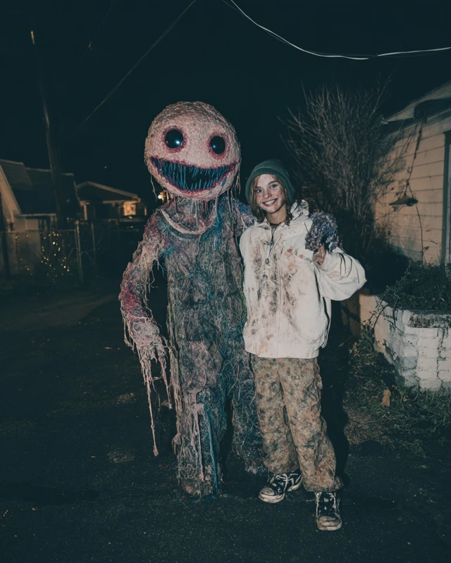 Scary Creature and Human Posing Photo