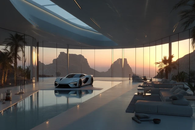 Luxury Garage Futuristic Villa Saudi Arabia