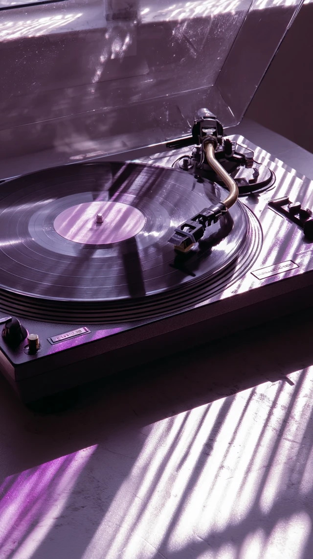 Aesthetic Record Player Purple Tones Golden Hour