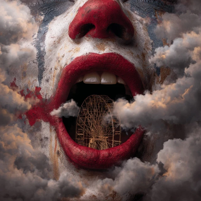 Creepy Clown Face Reveals Carnival Ride