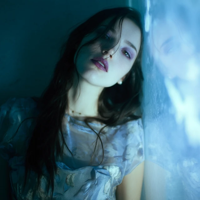 Gloomy Fashion Model Portrait Dark Hair Conceptual
