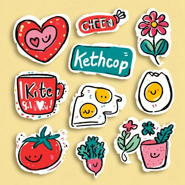 Happy Food Sticker Sheet Illustrations Ketchup Cheese Egg