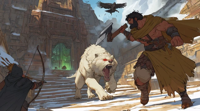 Warrior vs Direwolf Epic Fantasy Battle