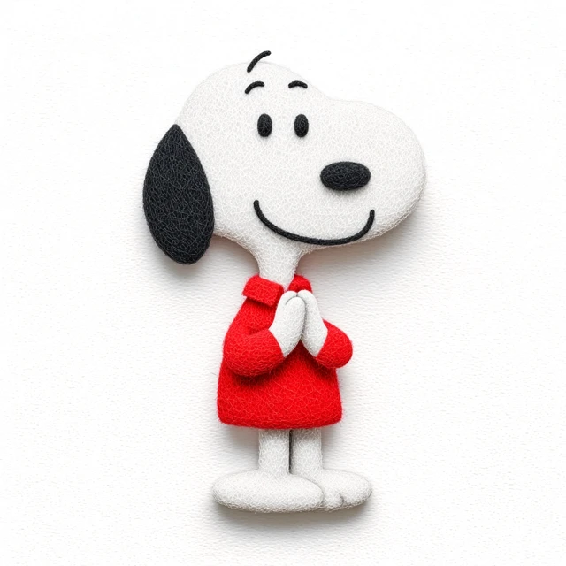 Snoopy 3D Felt Illustration on White Background