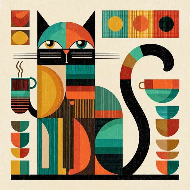 Bauhaus Cat Illustration Coffee Cup