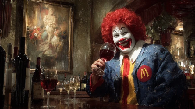 Ronald McDonald Enjoying Wine Painting Art