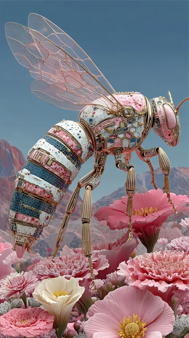 Surreal Bee on Flowers Digital Art