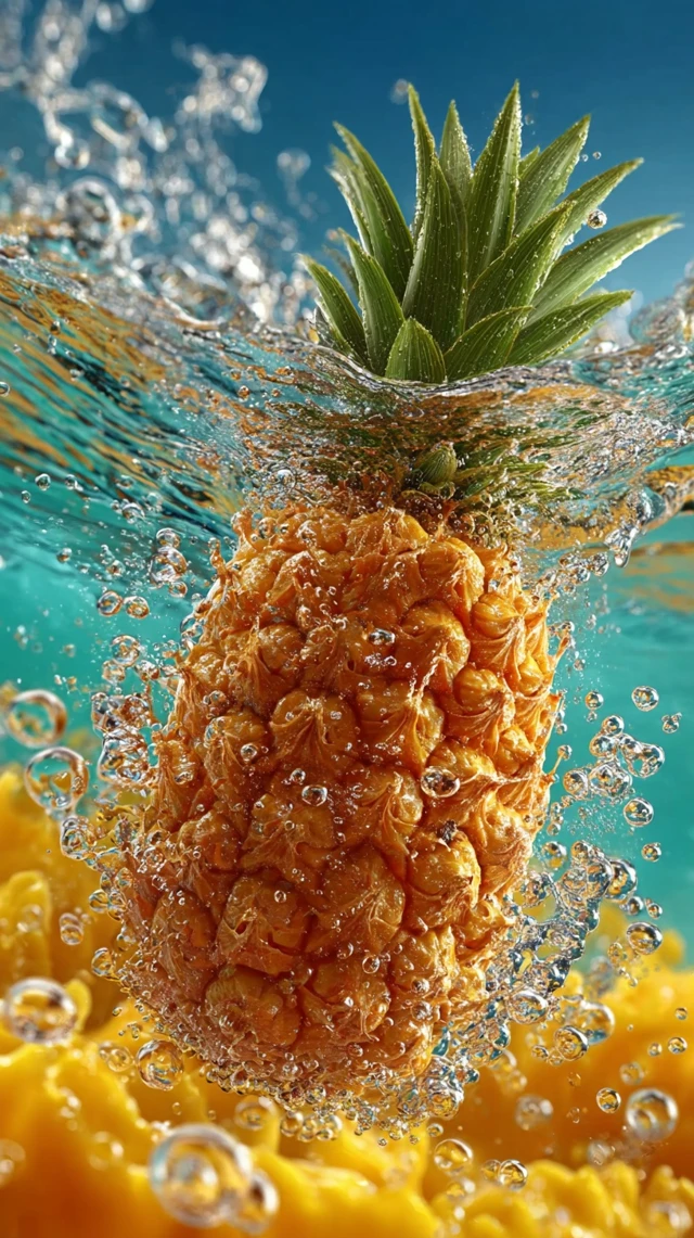 Pineapple Falling into Liquid Slow Motion
