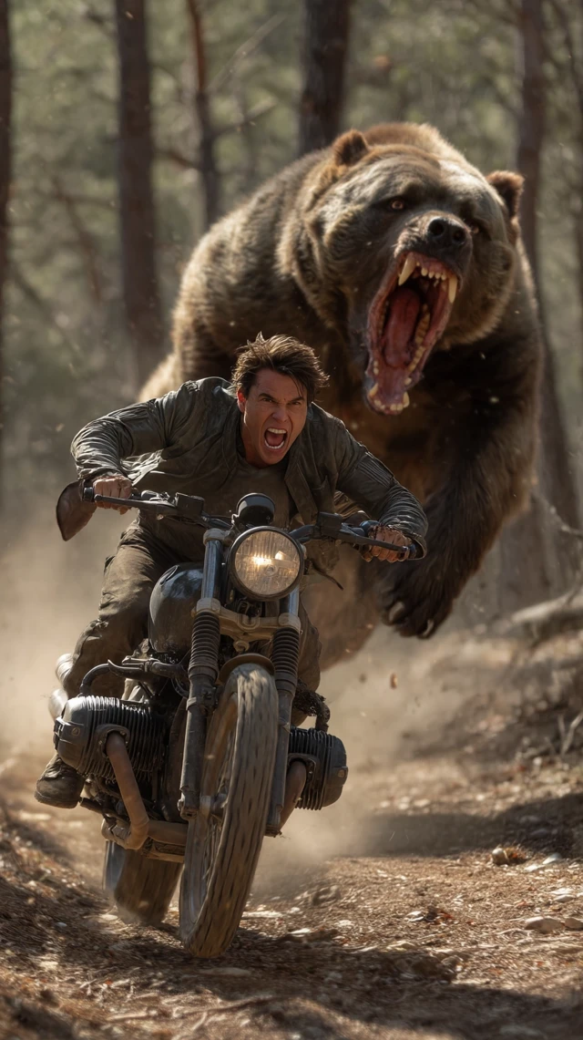 Tom Cruise Motorcycle Chase Grizzly Bear Forest Scene