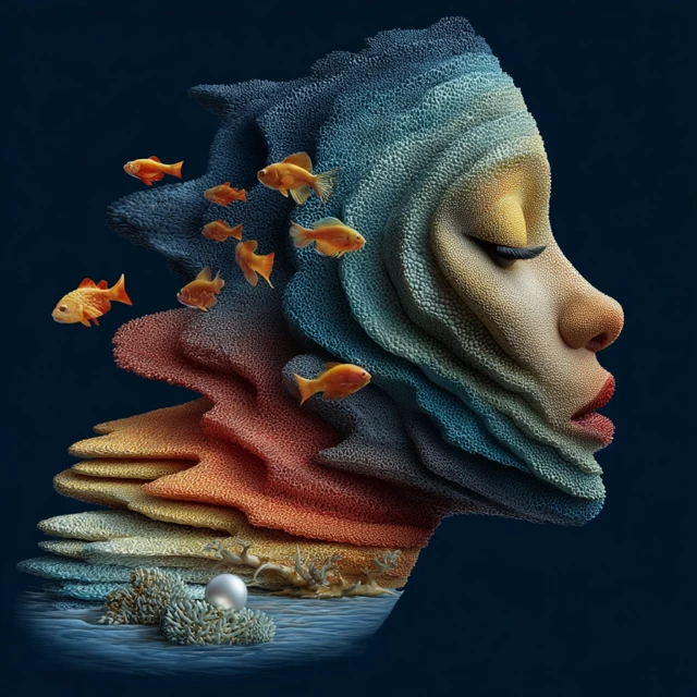 Underwater Face Coral Reef Art