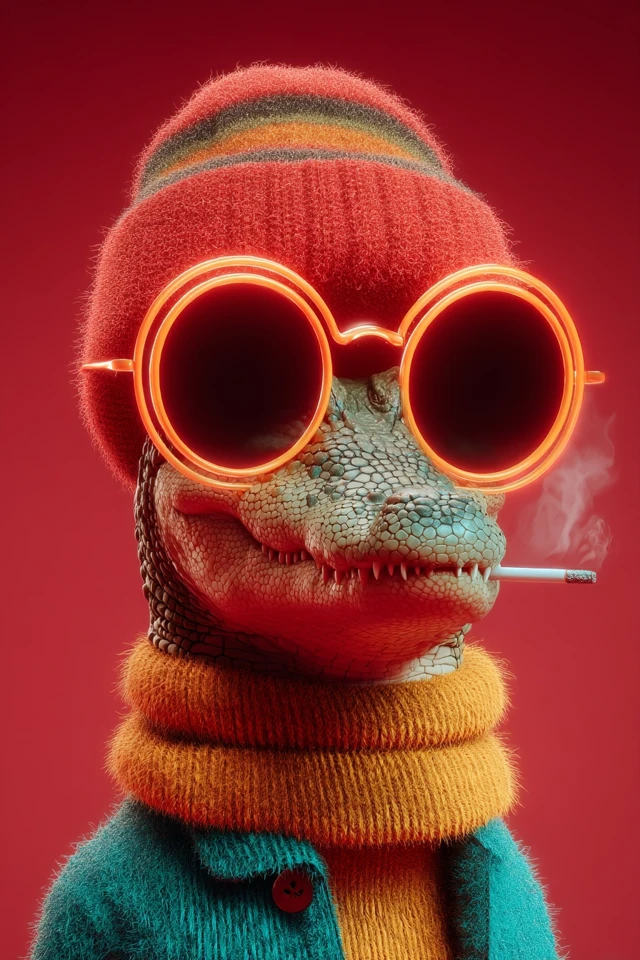 Anthropomorphic Alligator in Red