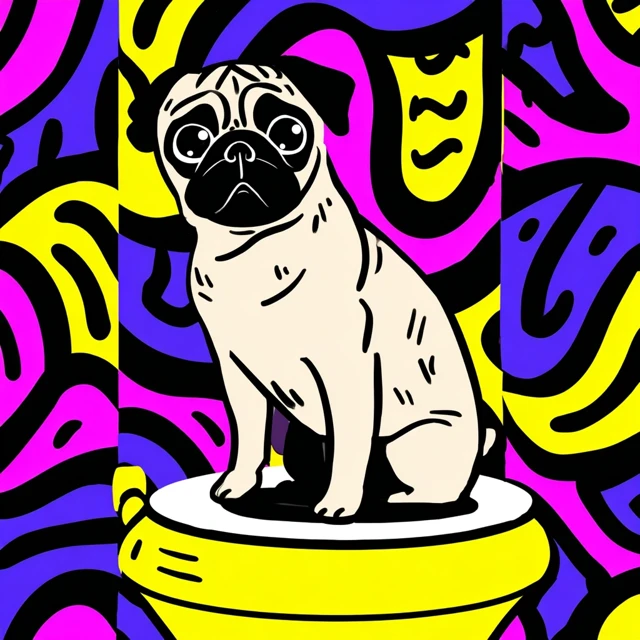Cute Pug on Toilet Neon Art Illustration