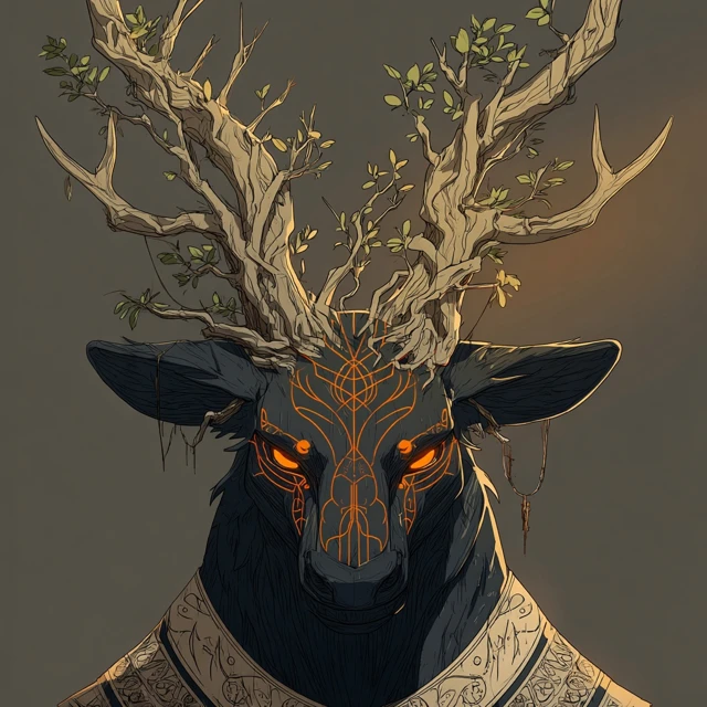 Anthropomorphic Deer Barbarian with Glowing Runes