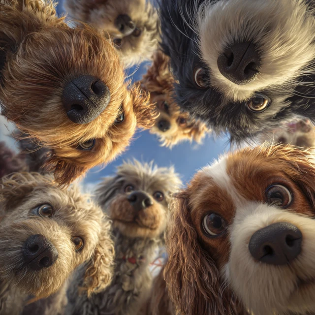 Cute Dogs Looking Up Photorealistic