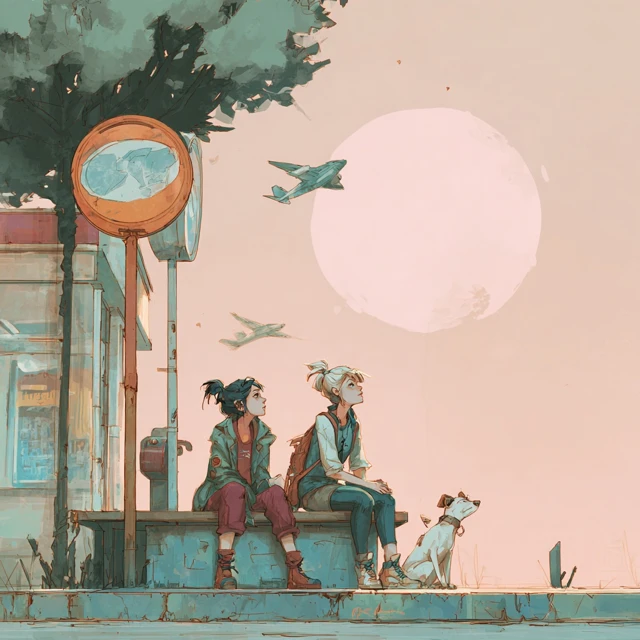 Stargazing Illustration Friends Looking Up