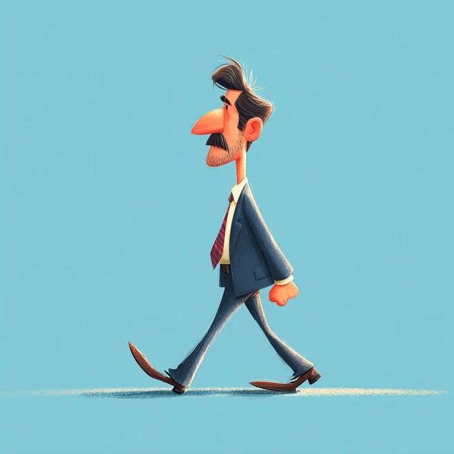 Cartoon Businessman Walking with Briefcase