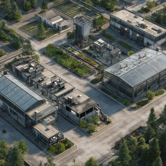 Modern Garden Factory Aerial View