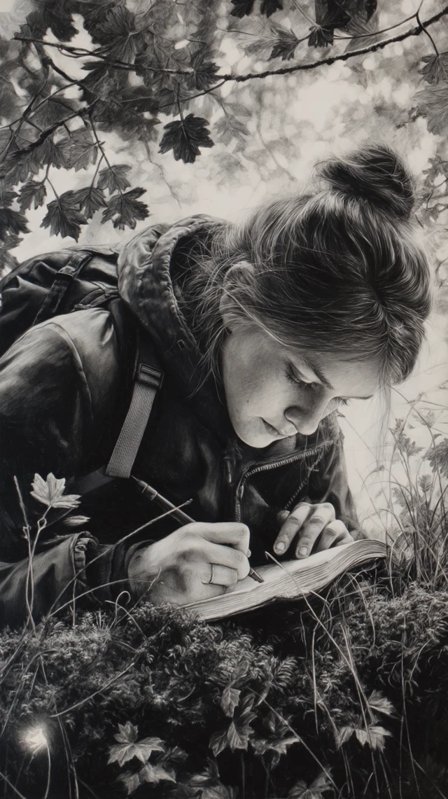 Teenager Journaling in Nature Magical Anime Art