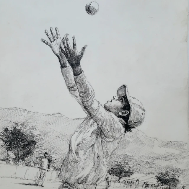 Indian Cricketer Catching Ball Art