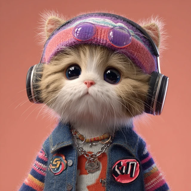 Cute Kitten in KPop Fashion 90s Music Video Vibes