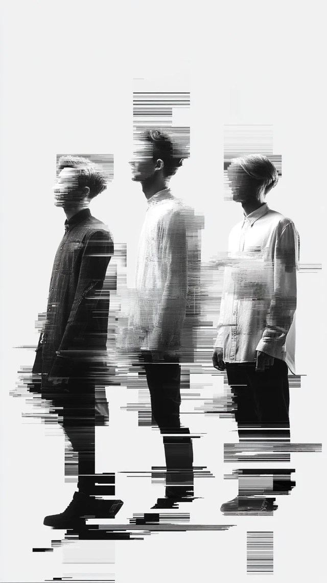 Mans Portrait with Glitch Effect - Black and White Minimalism
