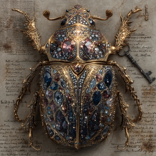 Mystical Golden Scarab Beetle Dark Fantasy