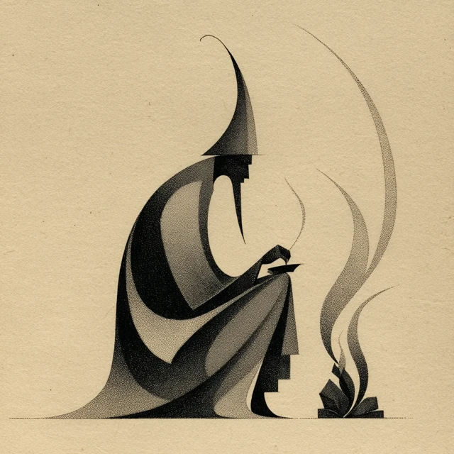 Minimalist Man by Fire Ancient Calligraphic Art