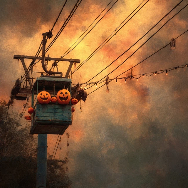 Halloween Cable Car Ride with Skeletons