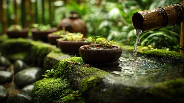 Tranquil Forest Water Feature Bamboo and Pots