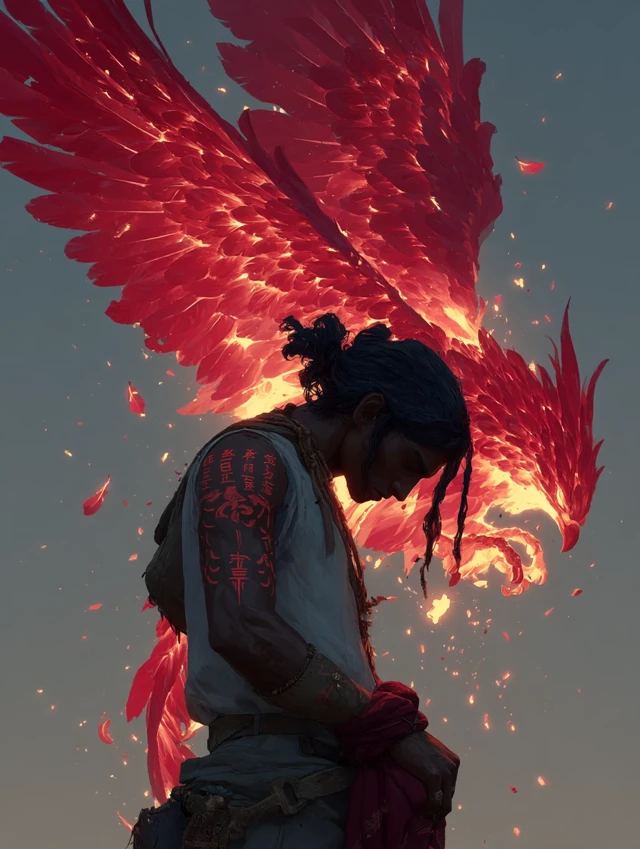 Anime Warrior and Phoenix Spirit 4K Illustration