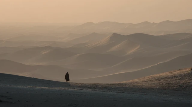 Solitary Figure Walking Desert Dunes Photography