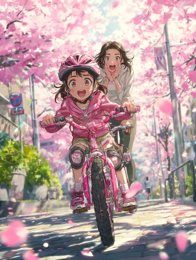Anime Girl Riding Bike Cherry Blossoms Emotional Scene