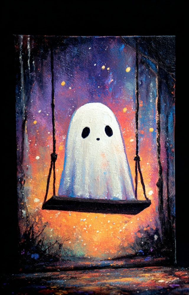 Cute Ghost on a Swing Fantasy Artwork